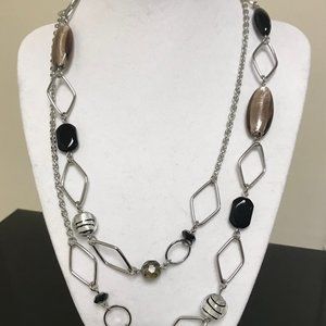 Lia Sophia silver link, black beads, and glass long necklace